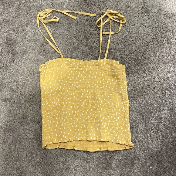 Abercrombie and Fitch Tie-strap Smocked yellow polka dot cami. Size small - Picture 5 of 7